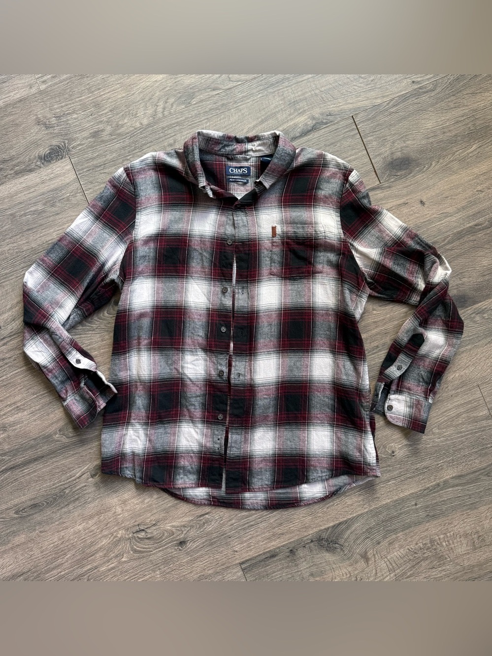 Chaps Performance Men's Long Sleeve Flannel Button Up Shirt Plaid
